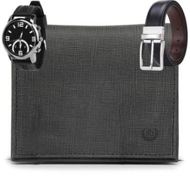 Imagem de Carteira Masculina Couro Legitimo + Cinto Versátil Dupla Face + Relógio Tecnológico-Masculino