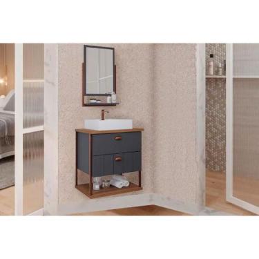 Imagem de Balcão p/ Banheiro Suspenso c/ Cuba 65cm e Espelheira Uni Titanium/Fre