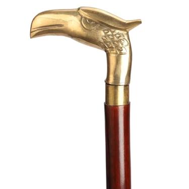 Imagem de Ajuny Bengalas de caminhada para homens e mulheres, idosos, bengalas de madeira dobráveis duráveis com cabeça de águia com cabo de latão decorativo, acabamento dourado, bengala de madeira 91 cm
