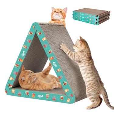 Imagem de CATISM Arranhador para gatos dobrável, placa triangular para arranhar, 6 lados utilizáveis, arranhadores para gatos internos, papelão reciclável durável, vertical, verde (pacote com 3)