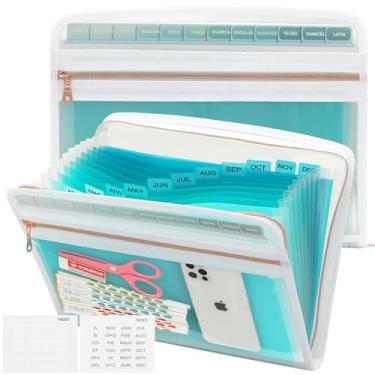 Imagem de Mukawa Pasta expansível de 13 bolsos, pasta de arquivos sanfonada com zíper, pasta expansível com etiquetas personalizadas, organizador de documentos para crianças em idade escolar, organizador de