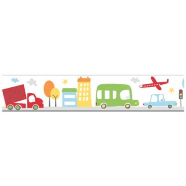 Imagem de York Wallcoverings YS9205BD Peek-A-Boo Around Town Border; branco/azul/laranja/cinza/amarelo dourado/verde médio