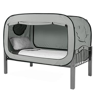 Imagem de Tenda de privacidade pop-up para uso interno dossel de cama para cama de dormir barraca porta dupla com janela de malha mosquiteira - Twin/cinza