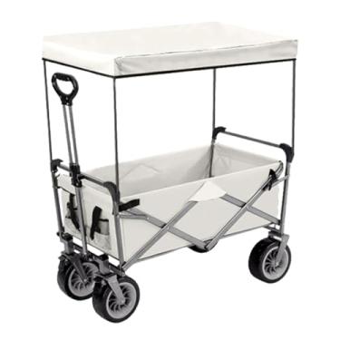 Imagem de carroça Carrinho de vagão com rodas dobrável utilitário lounge vagão jardim carrinho de vagão portátil com dossel grande capacidade 200kg/441lb dobrável