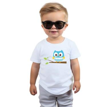 Imagem de Camiseta Coruja Azul Corujinha Galho Camisa Personalizada Blusa Infant