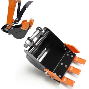 Imagem de ONECHOI Mini balde de escavadeira, retroescavadeira de 290 mm e balde de escavadeira para escavadeira de até 2 toneladas, acessório de escavadeira resistente com dentes de aço carbono forjados