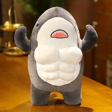 Imagem de Muscle Shark, Tubarão de Pelúcia com Músculos, Brinquedo de Pelúcia (Cinza - 35cm)