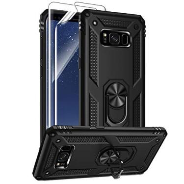 Imagem de Capa para Samsung Galaxy S8 Plus com protetores de tela HD, suporte de anel de metal de grau militar da Androgate com suporte de 4,5 m, capa à prova de choque testada contra quedas para Samsung Galaxy