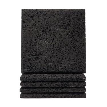 Imagem de Placa Acústica Antichama Isolante Térmico Redutor Ruído Painel Estúdio Proteção Reforço Decoração Ambientes Comerciais Residenciais Tratamento Sonoro Absorção Impacto (Preto, 5 Quadrados)