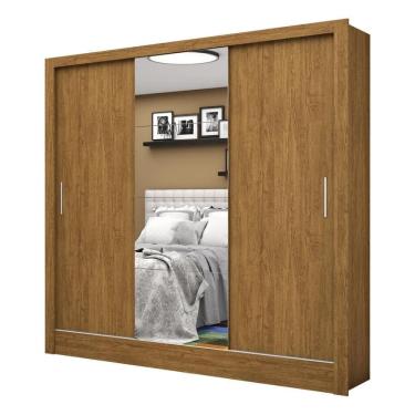 Imagem de Guarda Roupa Roupeiro Santiago Plus 3 Portas De Correr Com Espelho Central 3 Gavetas Carioca Cinamomo
