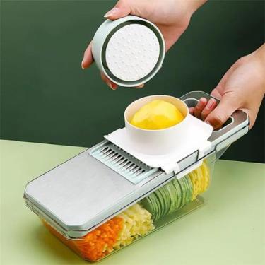 Imagem de Fatiador Cortador Manual 6 em 1 Mandoline Slicer Lâminas Aço para Cort