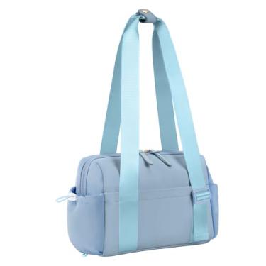 Imagem de WOOMADA Mini bolsa esportiva de ginástica, linda bolsa esportiva de viagem com bolso molhado, pequena bolsa esportiva feminina à prova d'água para exercícios, Azul-celeste