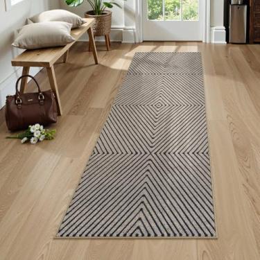 Imagem de Collive Easy Jute Tapete de corredor para varanda ao ar livre 1,8 m, tapete de cozinha geométrico moderno lavável para corredor, casa de fazenda, antiderrapante, tecido neutro, ambientes internos e