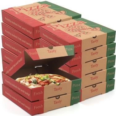 Imagem de WOKAV 15 Caixas De Pizza 8 "Es Kraft Caixas De Pizza Onduladas Caixas De Pizza Coloridas Caixas Para Viagem Pizzaria Padaria Caixas De Embalagem Para Pizza Bolo Biscoitos Alimentos 8,4 X 8,4 X 1,7