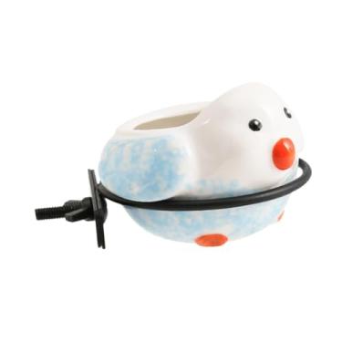 Imagem de Baoblaze Aves de alimentador de pássaros, tigela de água com nozes de asa, copo de prato de alimentação de pássaros cerâmicos para pisos de argamassa, Azul