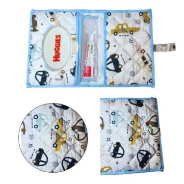 Imagem de Porta Fralda Lenço Umedecido Pomada Portátil Para Bebê Menina Menino (Carrinhos)