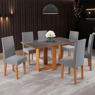 Imagem de Mesa de Jantar 6 Lugares Belinda com Vidro Mel/Veludo Cinza/Grafite - 