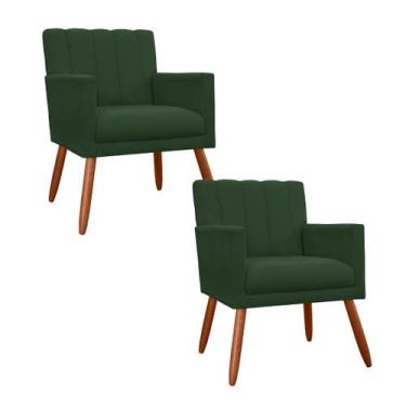 Imagem de Kit 2 Poltronas Cadeiras Decorativa Para Recepção Cecília Suede Verde 