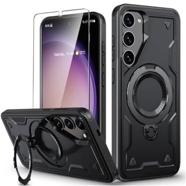 Imagem de Capa magnética para Samsung Galaxy S23 com suporte, com Mag-Safe, com protetor de tela, carregamento sem fio, à prova de choque para Samsung S23 5G, capa de telefone com suporte de anel, para Samsung