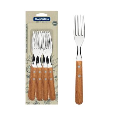 Imagem de Conjunto De Garfos De Mesa Tramontina Dynamic Com Lâminas Em Aço Inox E Cabos De Madeira Natural 12 Peças