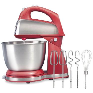 Imagem de Batedeira Hamilton Beach 4 Litros, 6 Velocidades, 290W, Vermelha - Stand Mixer e Batedor de Mão com QuickBurst e Descanso da Tigela