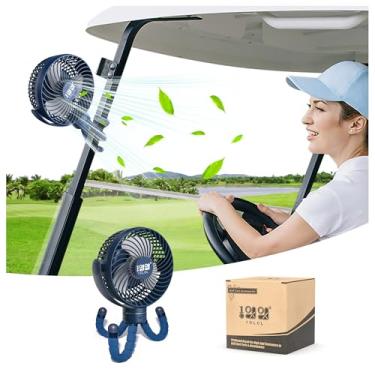 Imagem de 10L0L Ventilador universal de carrinho de golfe compatível com Yamaha/EZGO/Club Car, ventilador rotativo de 360 graus em forma de polvo, ajuste de 3 velocidades, suporte para carregamento reverso e