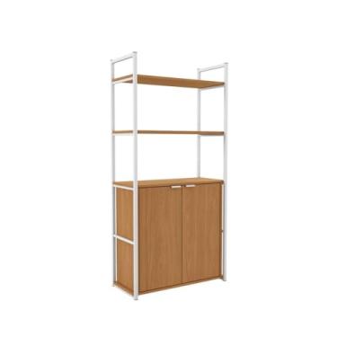 Imagem de Estante Multiuso 5 Prateleiras 2 Portas Kappesberg Crome Industrial Canela/branco Brilho