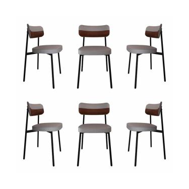 Imagem de Conjunto de 6 Cadeiras Alloa com Detalhe Marrom Polipropileno Cinza Claro