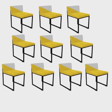 Imagem de Kit 10 Cadeira Office Lee Duo Sala de Jantar Industrial Ferro Preto Sintético Amarelo e Branco - Ahz Móveis