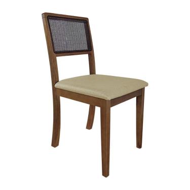 Imagem de Cadeira De Jantar Palha Estofada Veludo Bege Encosto Em Tela Rubi Premium Madeira Maciça Imbuia
