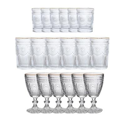 Imagem de Jogo com 18 peças para Vinho, Drink e Wisky Borda Dourada.