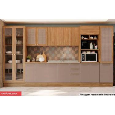 Imagem de Cozinha Completa Botanic 8 Peças (2 Armários + 2 Balcões + 3 Paneleiros + 1 Complemento) s/Pia M646 Nogueira/Fendi - Kappesberg