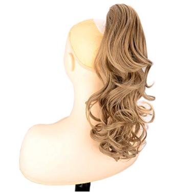 Imagem de DIGUAN Grampo de garra ombré de 33 cm em extensões de rabo de cavalo ondulado solto encaracolado em torno de extensões de rabo de cavalo curto para mulheres meninas 115 g (loiro caramelo)