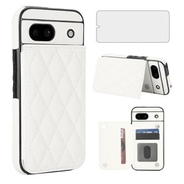 Imagem de Asuwish Capa de telefone para Google Pixel 8A capa carteira com protetor de tela de vidro temperado e suporte de cartão de crédito RFID de couro com compartimento para suporte, acessórios robustos