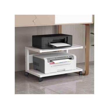 Imagem de suporte para impressora com armazenamento Sob a mesa impressora prateleira arquivo organizador cópia scanner tudo-em-um suporte bandeja multifuncional com rodas prateleira de impressora(Branco)