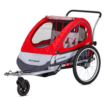Imagem de Schwinn Trailblazer infantil para bicicleta, carregador duplo de bebê, toldo, rodas de 40 cm, vermelho