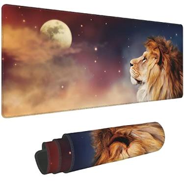 Imagem de elightvap Mouse pad para jogos grande, mouse pad estendido de lua de leão, tapete de mesa de borracha antiderrapante, bordas costuradas, acessórios decorativos de mesa, adequado para casa, escritório 90 x 40 cm