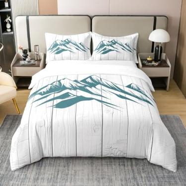 Imagem de Conjunto de capa de edredom tamanho casal montanha 100% algodão puro conjunto de cama esqui aventura capa de edredom 3 peças azul marinho branco capa de colcha luxuosa macia, edredom não incluído