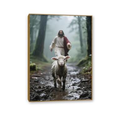 Imagem de Arte de parede em tela Jesus e Cordeiro, decoração de parede Jesus salva o cordeiro perdido, impressão de pôster de Jesus Rei Leão Cristão Pintura Religiosa Arte Igreja Decoração de Parede Imagens