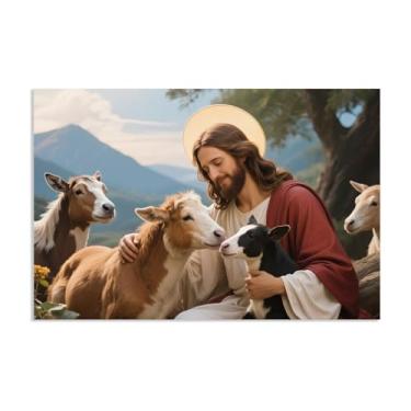 Imagem de Arte de parede em tela de Jesus e Cordeiro, Jesus e Cordeiro, religiosos cristãos, Jesus Cristão, Rei Leão, Impressão de pôster, pintura religiosa, arte de igreja, decoração de parede, imagens 60 x 40