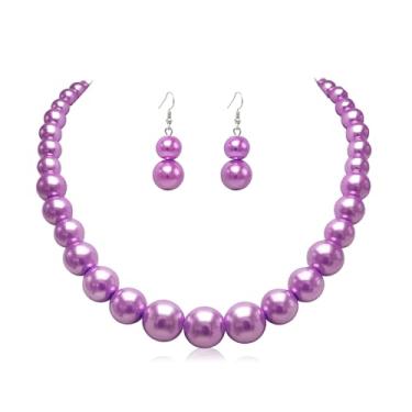 Imagem de Cryshimmer Colar gargantilha de pérolas para mulheres com pérolas falsas, conjunto de brincos, bijuterias, 16 inches + 3 inches extender, Vidro Latão, Sem Pedra Preciosa