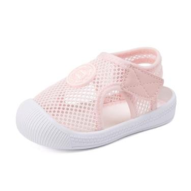 Imagem de BMCiTYBM Sandálias De Bebê Para Meninos E Meninas, Sandálias De Verão Fechadas, Sapatos Leves, Antiderrapantes, Tênis Para Primeiros Passos, 6, 9, 12, 18 E 24 Meses, Rosa, Tamanho 12 A 18 Meses