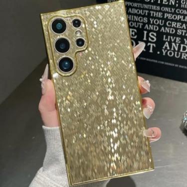 Imagem de MVVKKY Para Samsung Galaxy S23 Ultra Luxury Full Glitter Plating Case Shockproof Bumper Brilhante Hard Pc Cover (Para Samsung Galaxy S23 Ultra/Dourado)