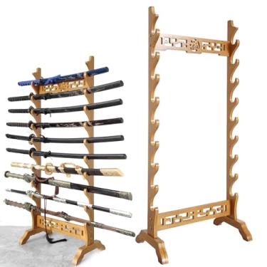 Imagem de Suporte de espada prateleira de exibição de espadas, suporte para espadas, suporte para katana, prateleira de exibição de espadas de madeira de 5 a 12 níveis, suporte para piso, ganchos para espada