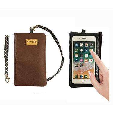 Imagem de Bolsa de pulso para celular Tainada 2 em 1 com tela sensível ao toque de janela transparente e cordão removível para pescoço, alça de pulso para iPhone Xs Max, XR, Samsung S10+, Note 9 (marrom)