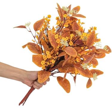 Imagem de Eucalipto artificial com hastes artificiais de eucalipto com hálito de bebê, buquê de flores de outono, folhas de dólar prateadas falsas com frutos silvestres, plantas de outono para festa de