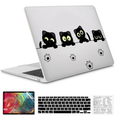 Imagem de QCzyc Compatível com MacBook Air 13 polegadas 2022, 2021-2018 A2337 M1 A1932 A2179 capa de plástico rígido durável e adesivo de teclado Mac OS (Black Cat A)