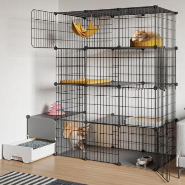 Imagem de Cat Cage Oneluck com caixa sanitária e compartimentos DIY de 4 camadas