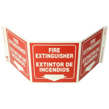 Imagem de ZING Placa 3053G Eco Safety Tri View, bilíngue, brilha no escuro, extintor de incêndio, 7,5 x 20 W, projetos de 12 cm, plástico reciclado
