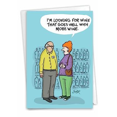Imagem de NobleWorks - 1 cartão de feliz aniversário de desenho animado engraçado - Saudação cômica hilária, cartão de notas com envelope - Mais vinho C7309BDG